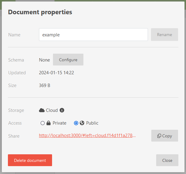 The document properties modal