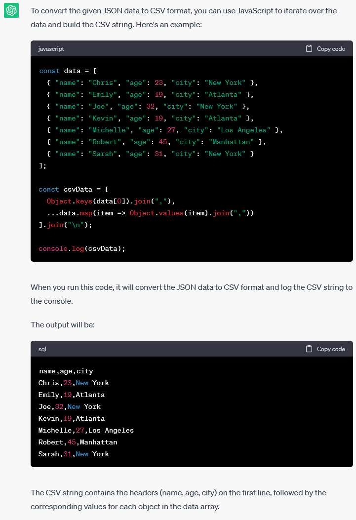 Convert JSON to CSV using ChatGPT