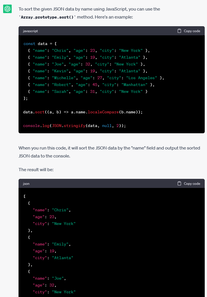 Sort JSON data with ChatGPT