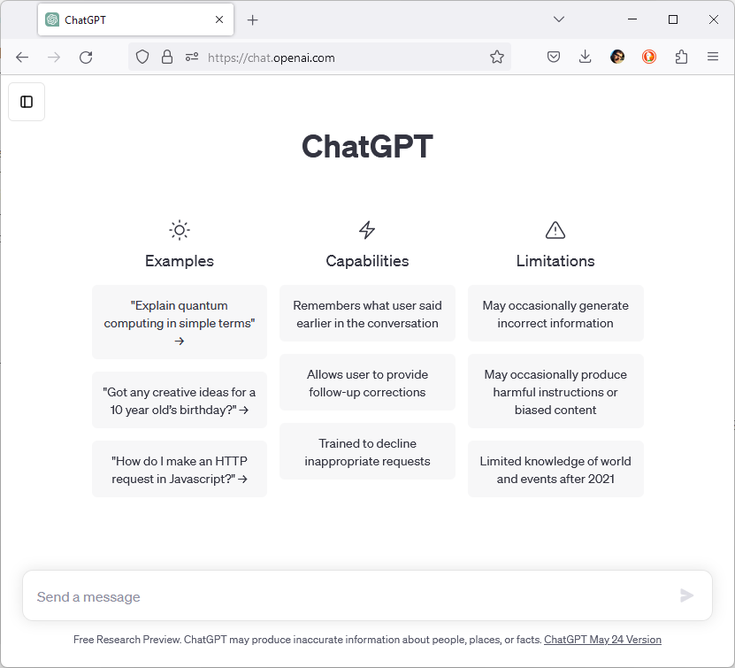 ChatGPT welcome screen