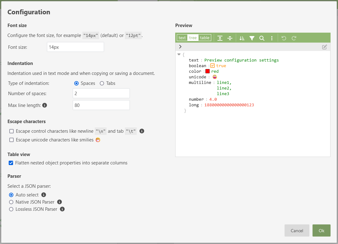 Configuration modal