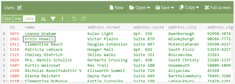 Edit a value in table mode