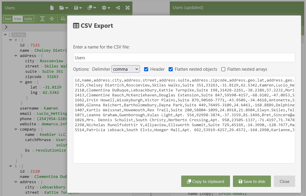 Export JSON to CSV