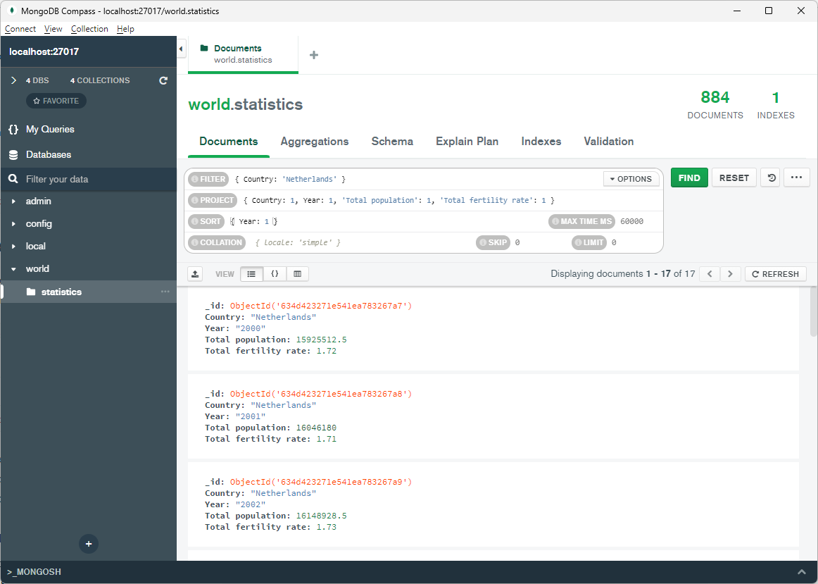 Query world data using MongoDB