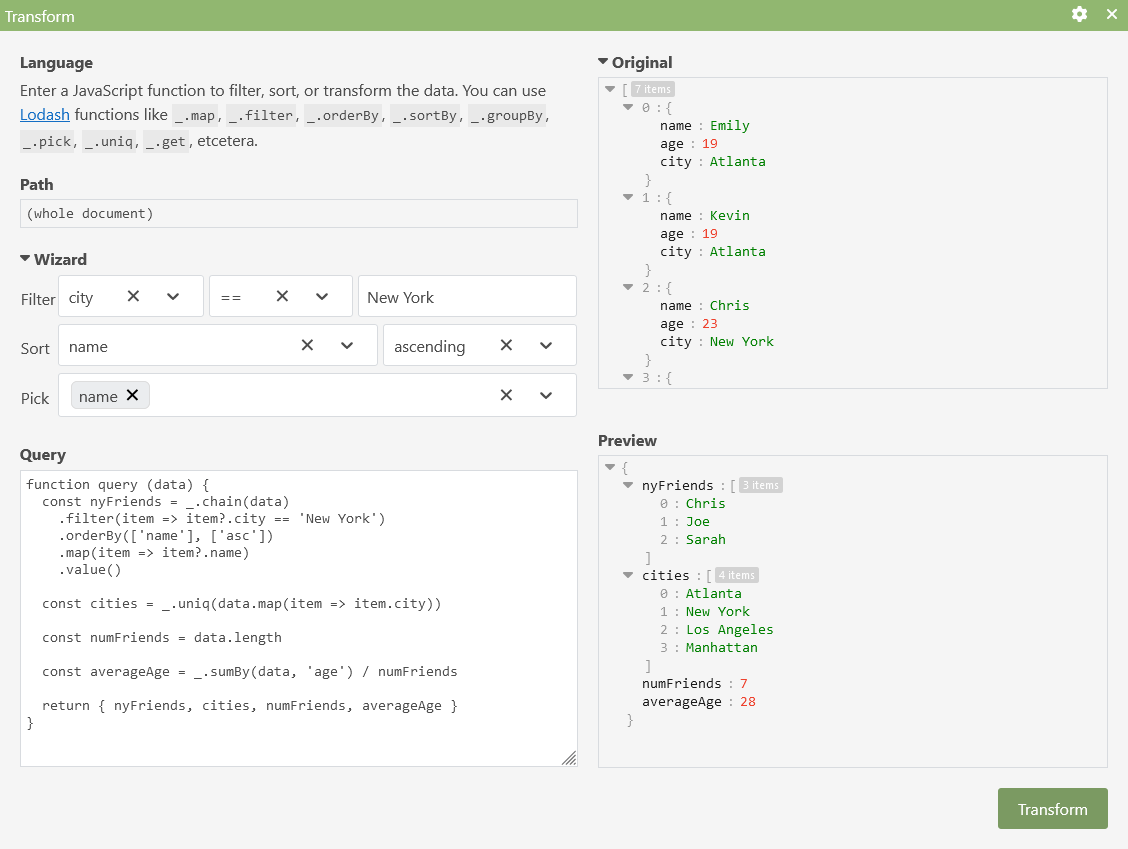 Transform modal advanced